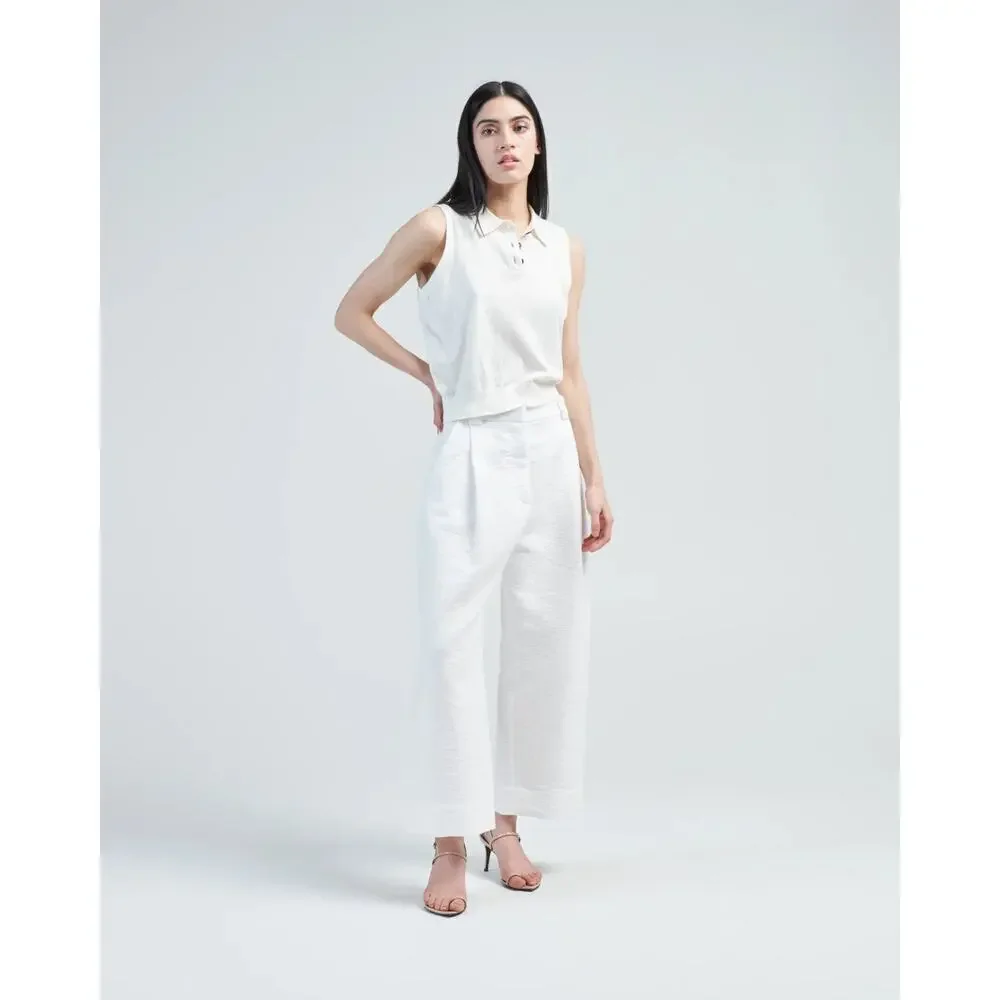 DEMY LEE New York Ayana Button up sleeveless Polo Top Size Small Ivory